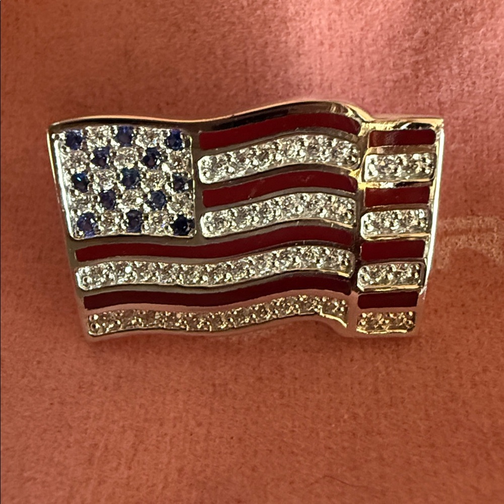 925 Silver American Flag Brooch with CZ stones